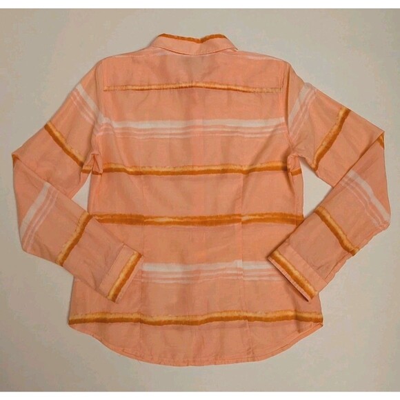 JCP Wmn Sz M Orange Silk Blend Button Up Preppy Coastal Ethereal Grandma - Picture 5 of 9